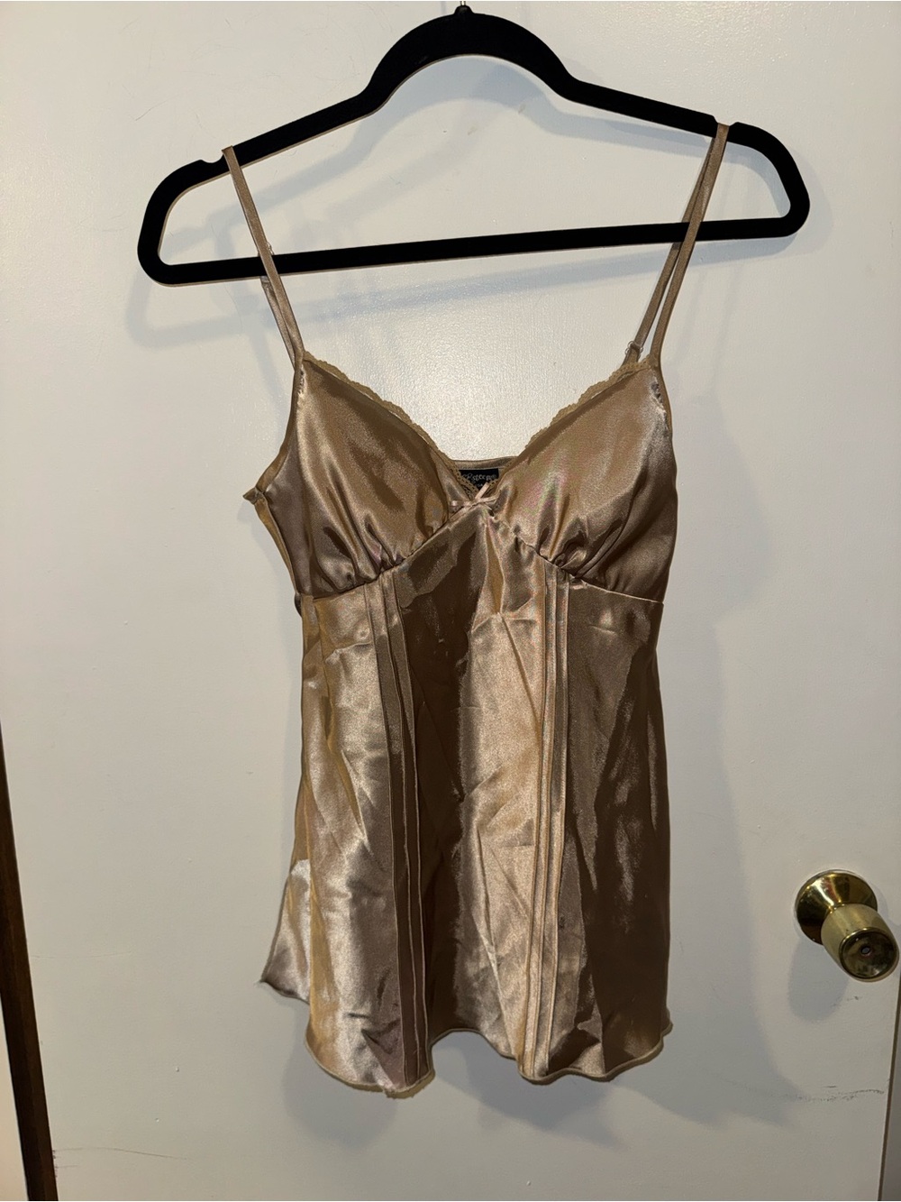 Vintage Y2K Satin Gold Babydoll Camisole - Self Esteem - Size Small